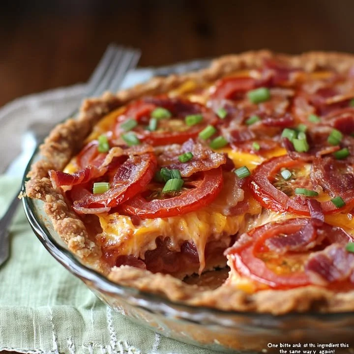 Southern Tomato Bacon Pie with fresh tomatoes and crispy bacon