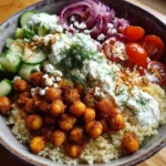 Spicy Chickpea Shawarma Bowl served with vegetables and sauce