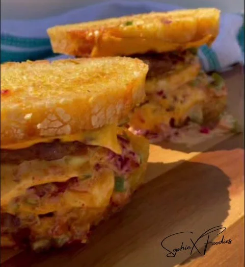 Spicy Pepper Patty Melt Sandwich with grilled peppers and melted cheese