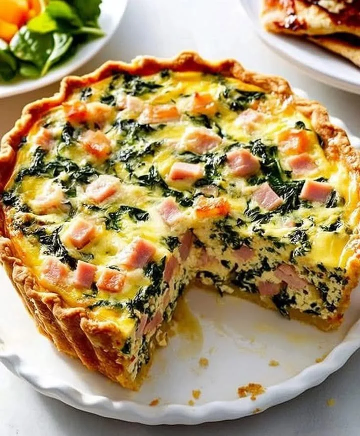 Delicious homemade spinach quiche served on a plate
