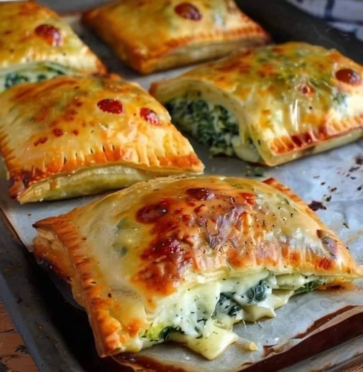 Spinach stuffed pastry baked to golden perfection, ideal for appetizers.