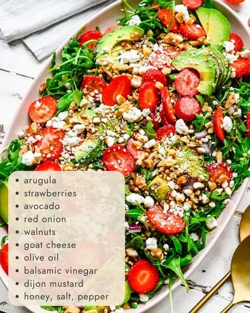 Strawberry Avocado Goat Cheese Salad with fresh strawberries and creamy dressing