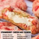 Homemade strawberry cheesecake cookies on a plate with fresh strawberries