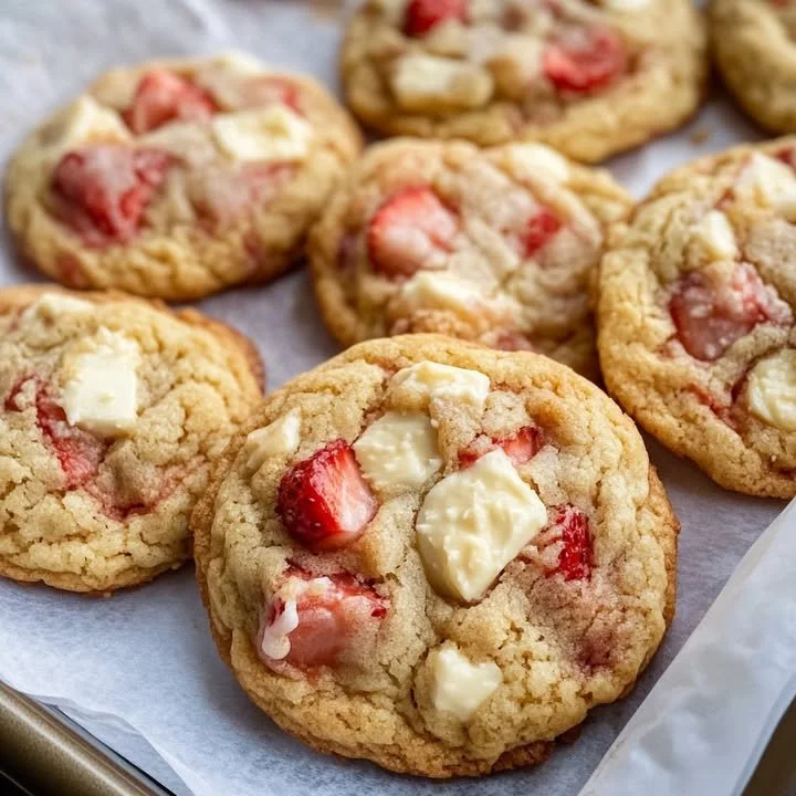 Delicious strawberry cheesecake cookies with fresh strawberries and creamy filling
