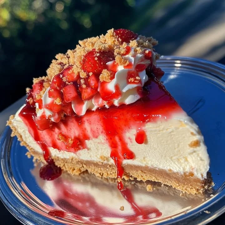 Delicious homemade strawberry cheesecake dessert on a plate