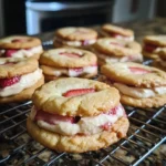 Delicious strawberry cream sandwich cookies on a plate