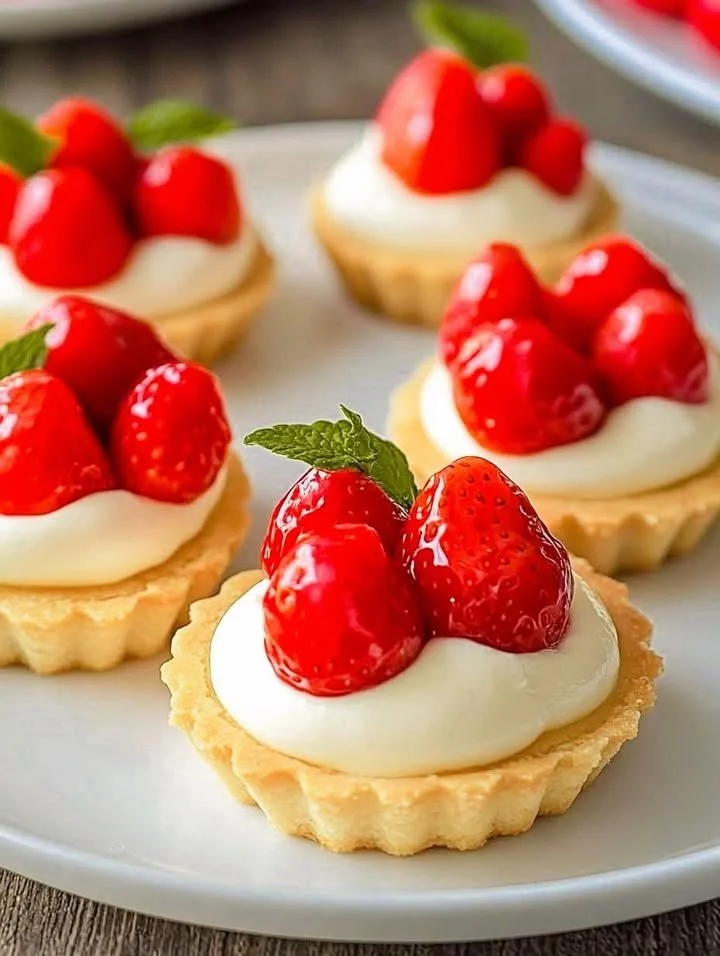 Delicious strawberry cream tartlets with fresh strawberries and creamy filling