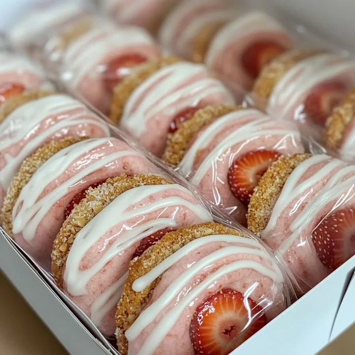 Freshly baked Strawberry Crunch Cookies topped with crunchy strawberry bits.
