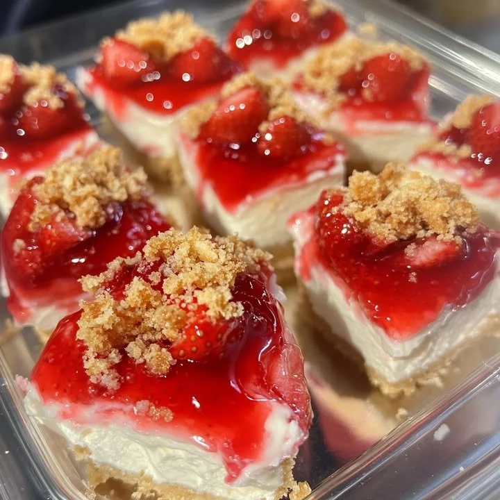 Strawberry Crunch Shortcake Cheesecake Bites on a dessert platter