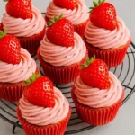 Delicious strawberry cupcakes with creamy strawberry buttercream frosting.
