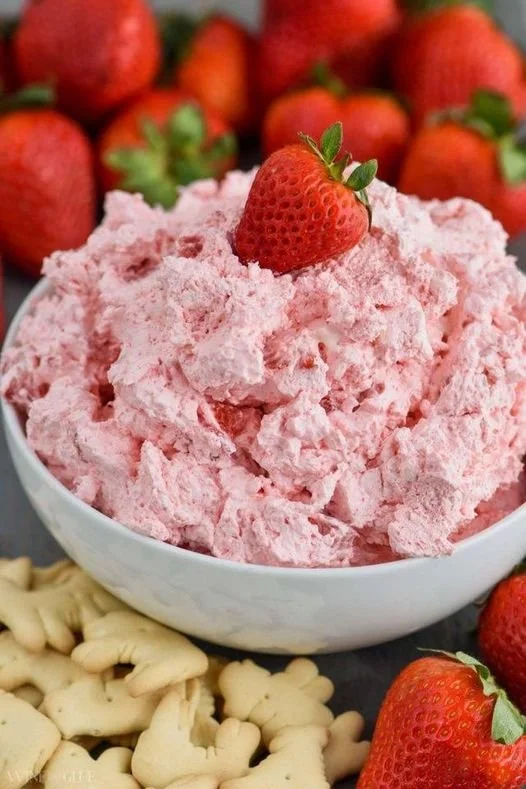 Delicious Strawberry Fluff Dip served with fresh strawberries