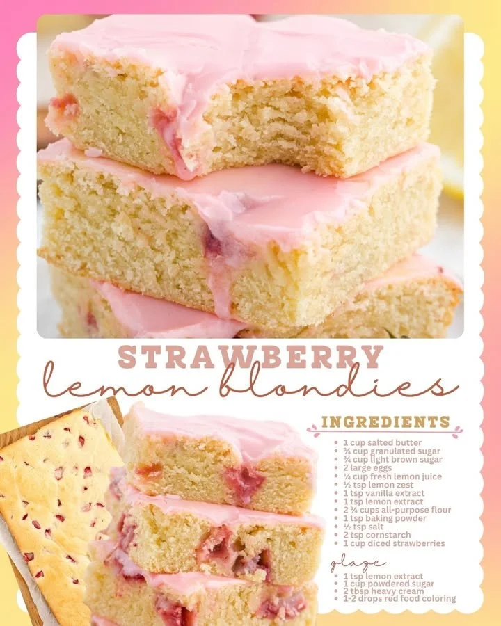 Delicious Strawberry Lemon Blondies with fresh strawberries and lemon zest