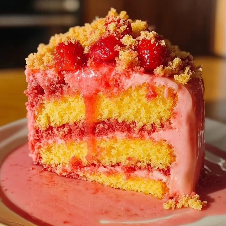 Strawberry Lemon Crunch Cake with fresh strawberries and lemon zest topping