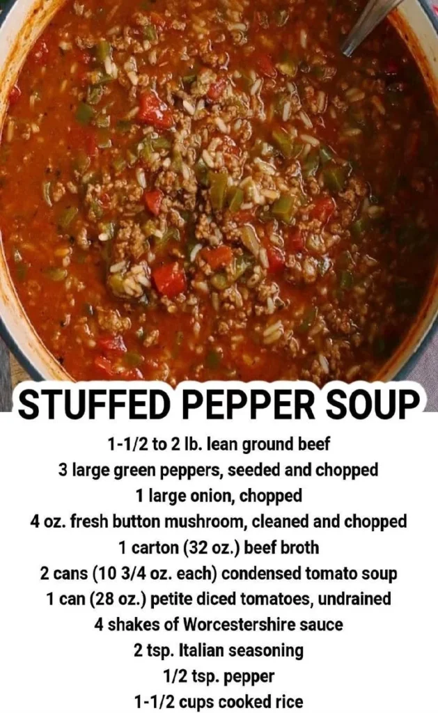 Delicious bowl of stuffed pepper soup garnished with fresh herbs