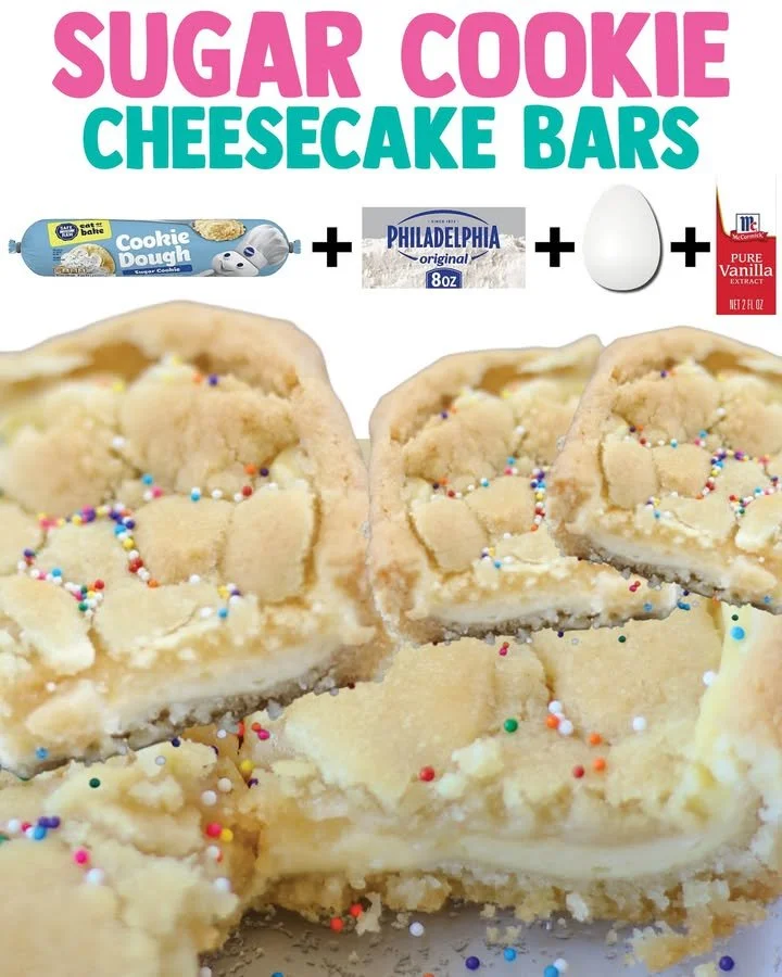 Delicious Sugar Cookie Cheesecake Bars served on a plate