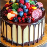 Summer Berry Ganache Drip Cake with fresh berries and chocolate ganache