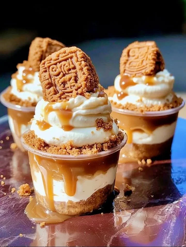 Delicious Summer Biscoff Cheesecake Cups with creamy filling and Biscoff crumbs
