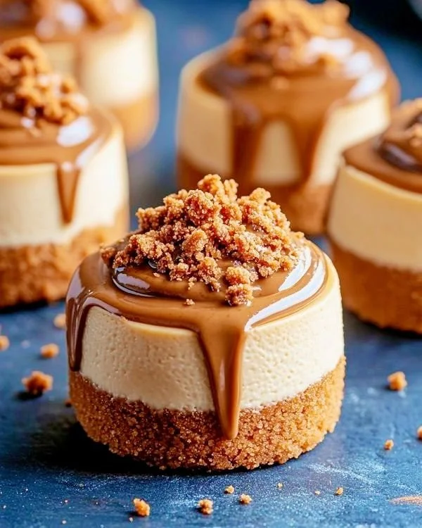 Summer mini Biscoff cheesecakes with rich layers and cookie crust