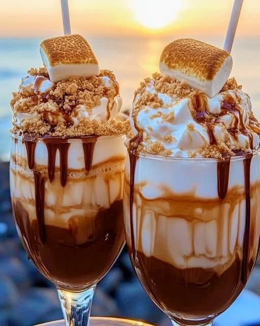 Summer Sunset S'mores Shake topped with graham cracker and marshmallow