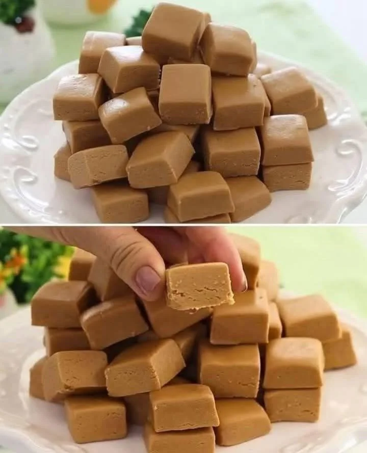 Delicious homemade milk fudge squares served on a plate