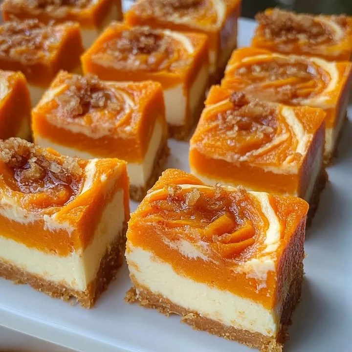 Delicious sweet potato cream cheese bars with praline spread on top