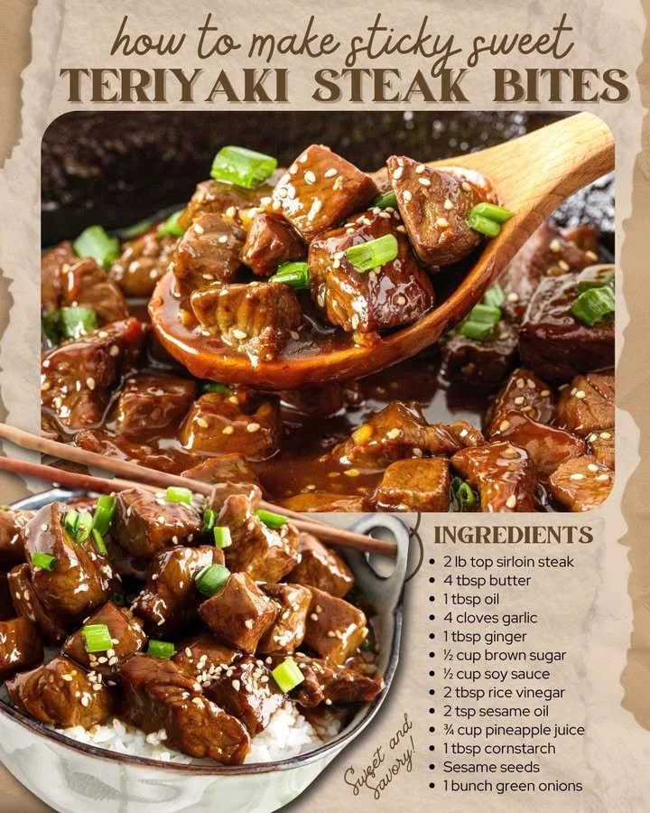 Tender teriyaki steak bites glazed with savory sauce served on a plate.