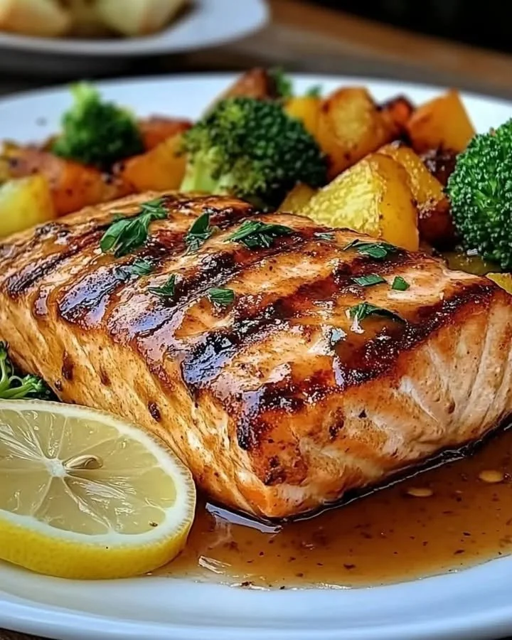 Grilled Texas Roadhouse Salmon served with fresh sides