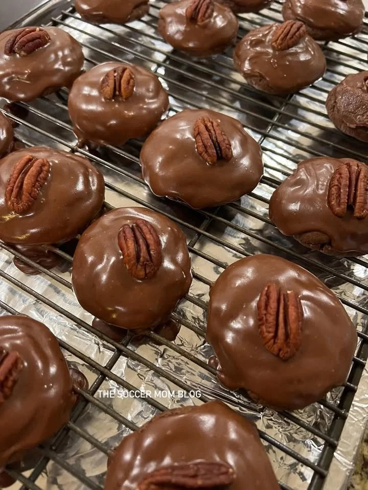 Delicious Texas Sheet Cake Cookies with chocolate frosting on a baking tray