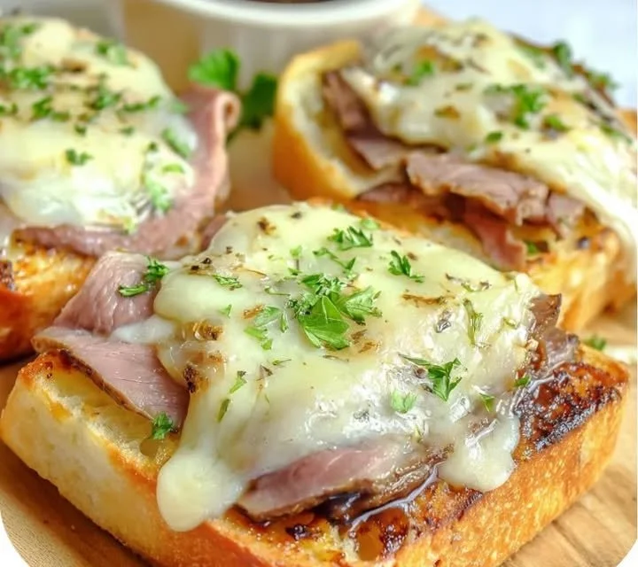 Delicious Texas Toast French Dips served with au jus for dipping