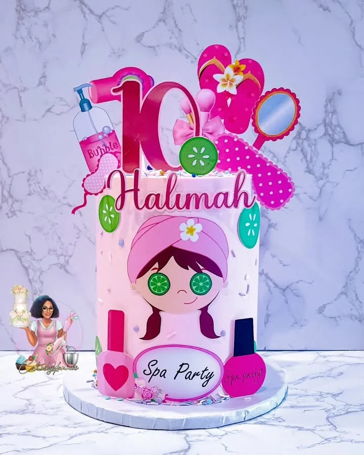 Spa essentials including towels, nail polish, and a pink aesthetic.