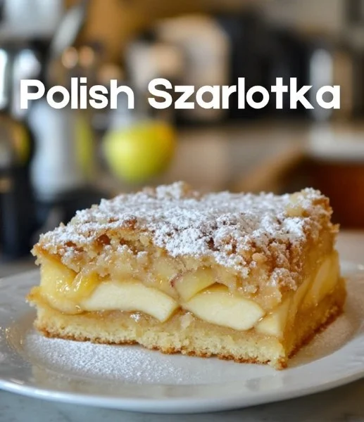 Traditional Szarlotka Apple Cake with fresh apples and cinnamon on a plate