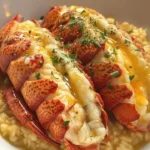 Creamy Lemon Butter Lobster Risotto topped with fresh herbs and lobster pieces.