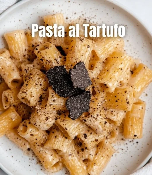 Delicious truffle cream pasta served in a bowl garnished with herbs