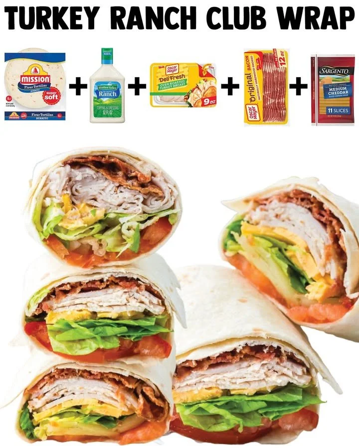 Turkey Ranch Club Wrap with fresh ingredients and ranch dressing