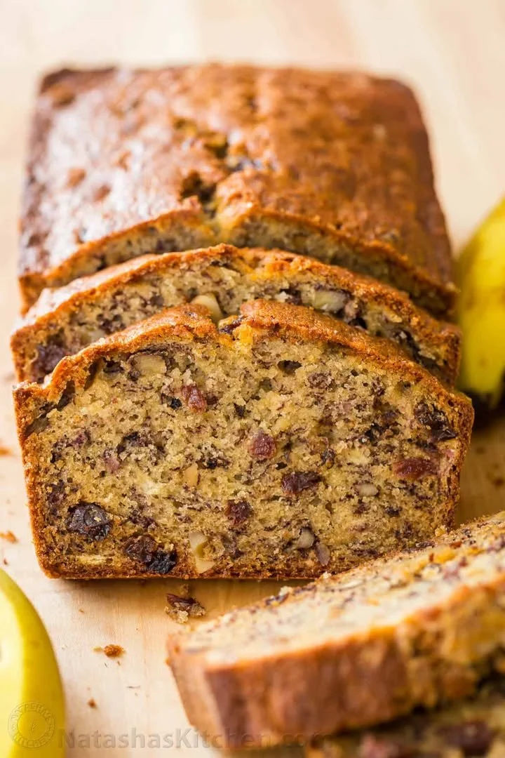 A loaf of Vadim's Famous Banana Bread fresh out of the oven.