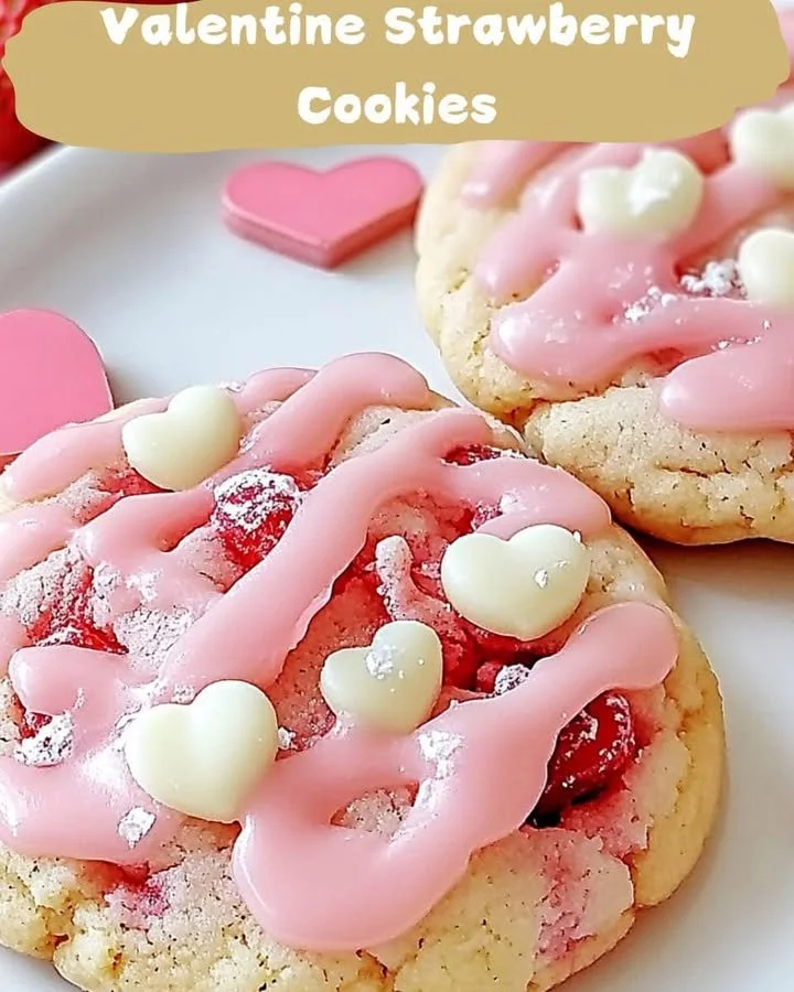 Delicious Valentine Strawberry Cookies decorated with heart shapes