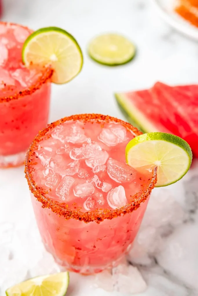 A refreshing Watermelon Margarita served in a glass with a slice of watermelon
