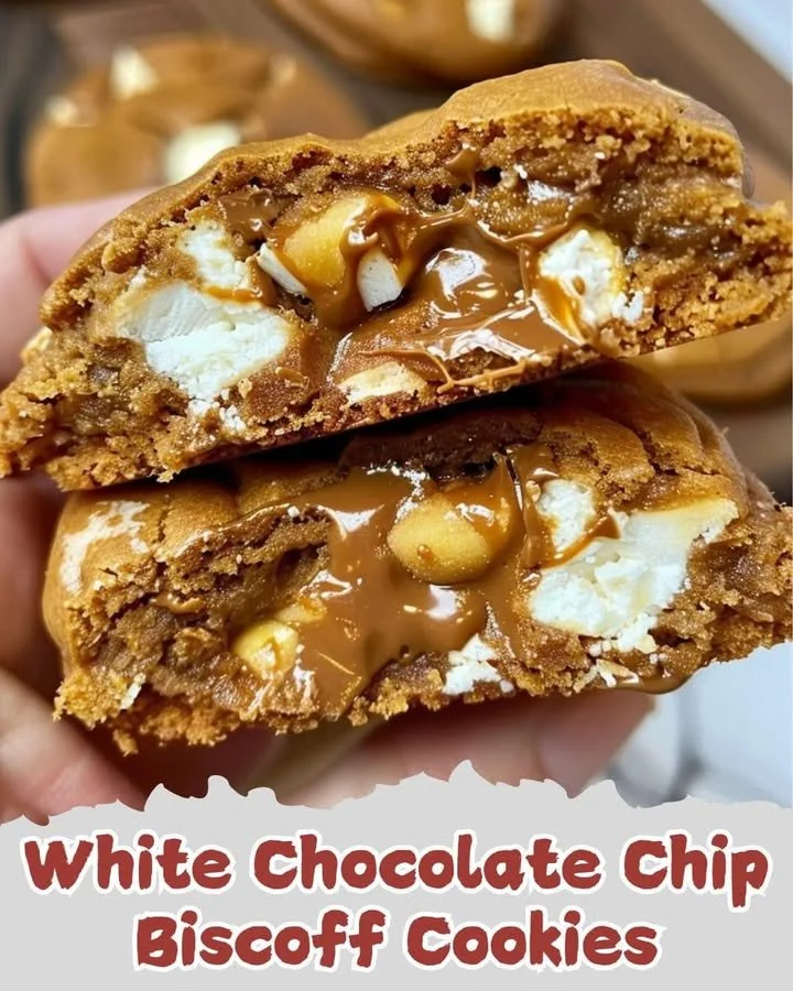 Delicious White Chocolate Chip Biscoff Cookies on a plate