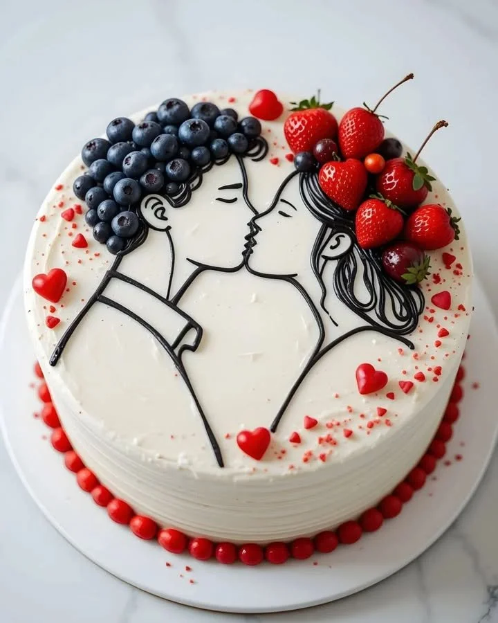 Elegant white floral cake decorated with fresh flowers and berries.