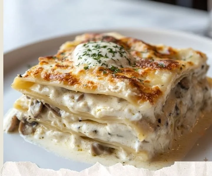 Delicious White Lasagna with creamy sauce and layers of cheese and pasta
