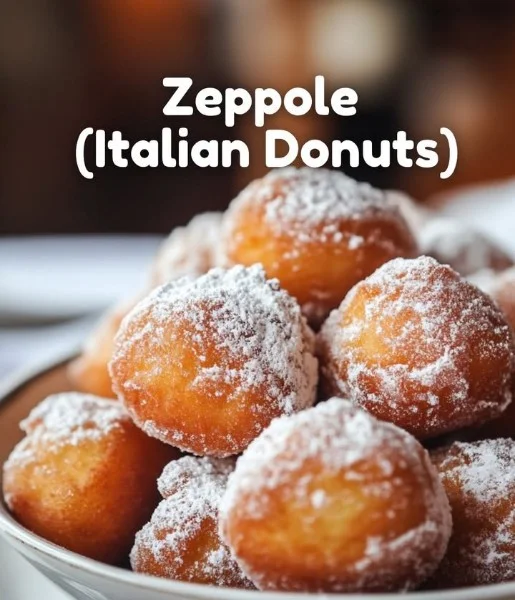 Freshly made Zeppole, traditional Italian donuts dusted with powdered sugar.