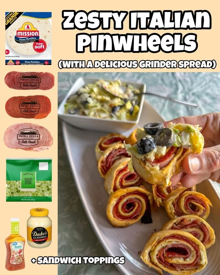 Zesty Italian pinwheels with grinder spread served on a platter
