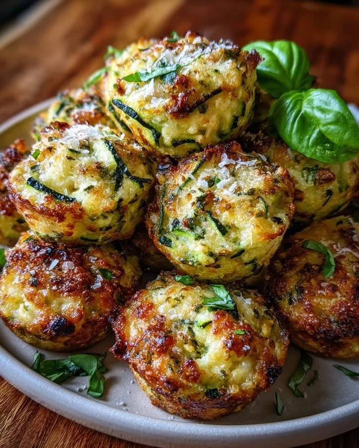 Plate of zucchini and lemon ricotta bites garnished with fresh herbs
