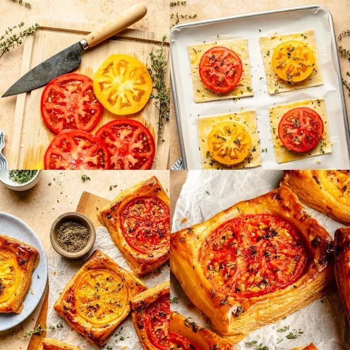 Delicious puff pastry pizza tarts topped with fresh ingredients