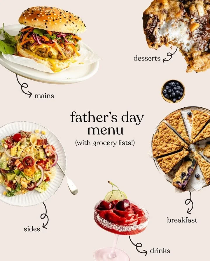 Complete Father's Day menu with grocery lists for a special celebration
