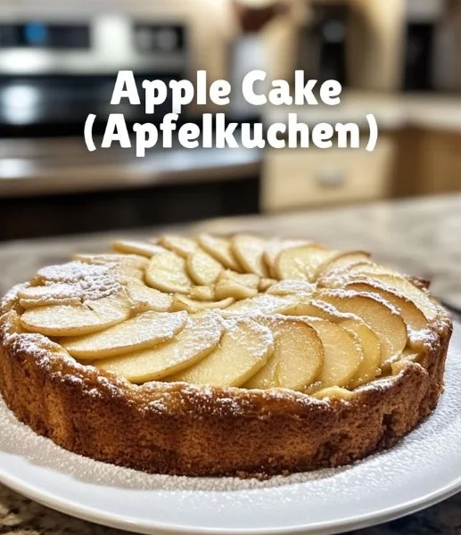 Homemade apple cake topped with fresh apples and cinnamon
