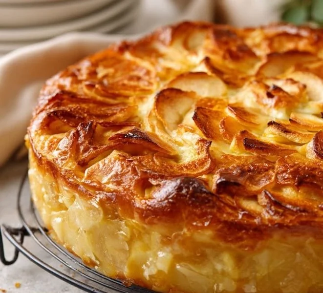 Delicious homemade apple crumble topped with golden brown streusel crust.