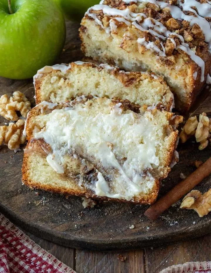 Freshly baked Apple Walnut Fritter Bread with chunks of apple and walnuts
