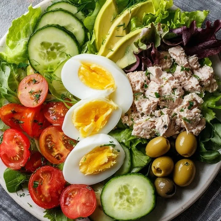Delicious Avocado Egg & Cheese Salad served in a bowl