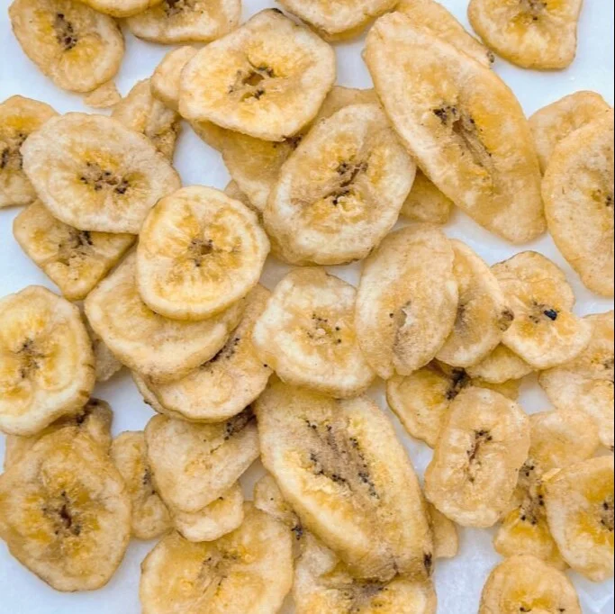 Baked banana chips in a bowl, a healthy and tasty snack option